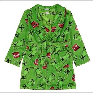 Kids Green Creeper Pattern Pajama Robe